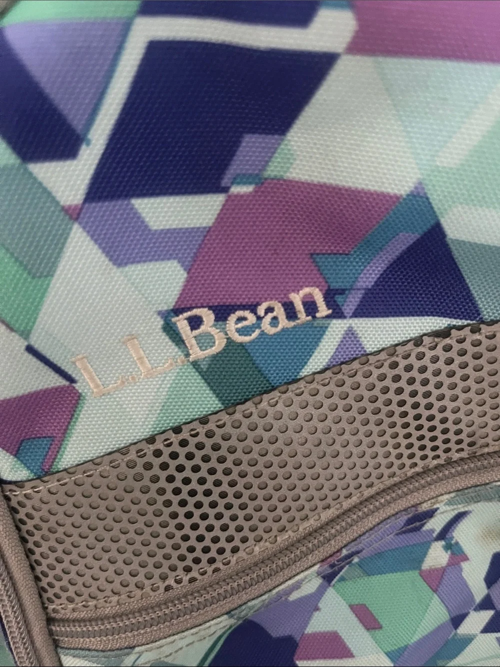 L.L. Bean Geometric Print Backpack in Teal, Navy, Purple
